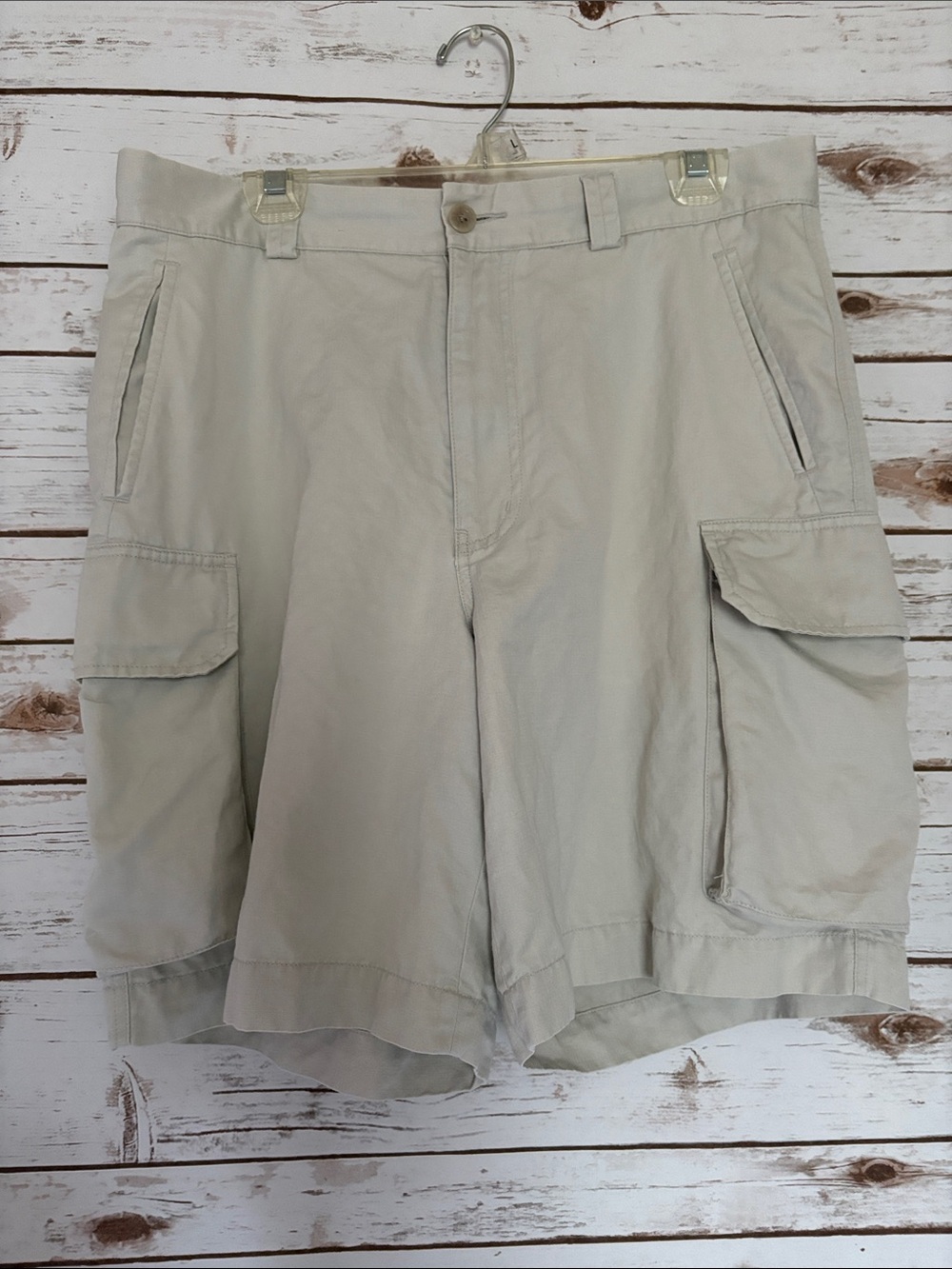 Nautica Explorer Beige Cargo Shorts Cotton Linen Blend Size 34 W